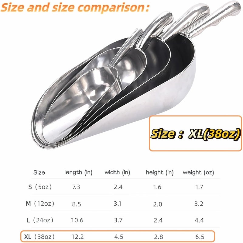 BUBBLE-FLY Ice Scoop, Heavy Duty Cast Aluminum, Ergonomic S-Curve Handle, Commercial Grade for Ice, Coffee, Popcorn, Flour, Sugar, Food-Grade & Rust-Proof Kitchen Tool (XL (38oz)) - Image 4